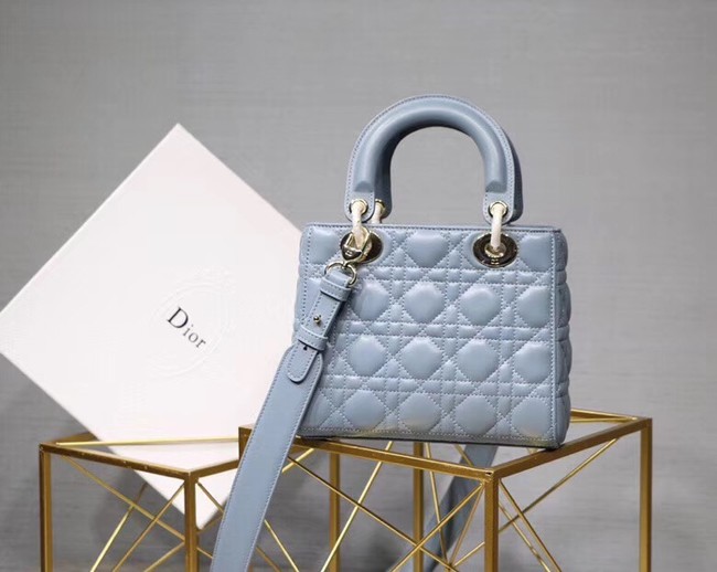 Dior lucky badges Original sheepskin Tote Bag A88035 sky blue