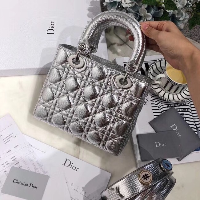 Dior lucky badges Original sheepskin Tote Bag A88035 silver