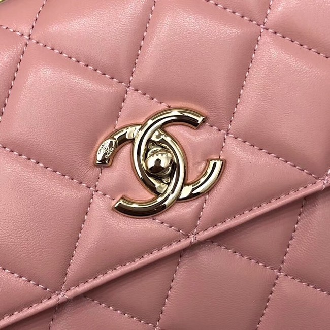 Chanel CC original lambskin top handle flap bag 92236 pink&Gold-Tone Metal