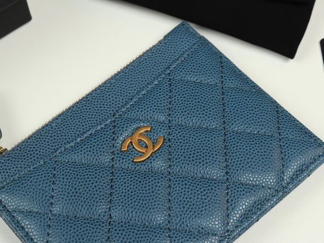 Chanel classic card holder Grained Calfskin & Gold-Tone Metal A84105 blue