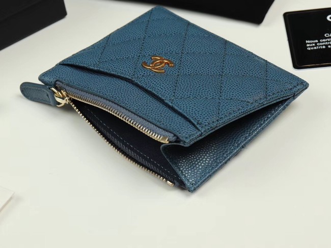 Chanel classic card holder Grained Calfskin & Gold-Tone Metal A84105 blue