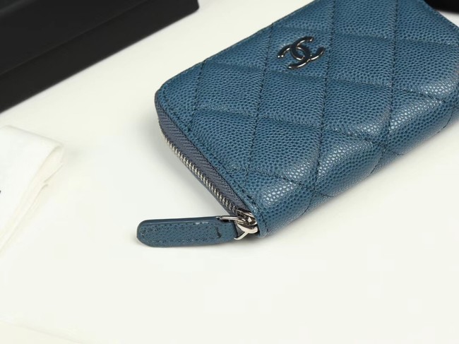 Chanel classic card holder Grained Calfskin & silver-Tone Metal A69271 Blue