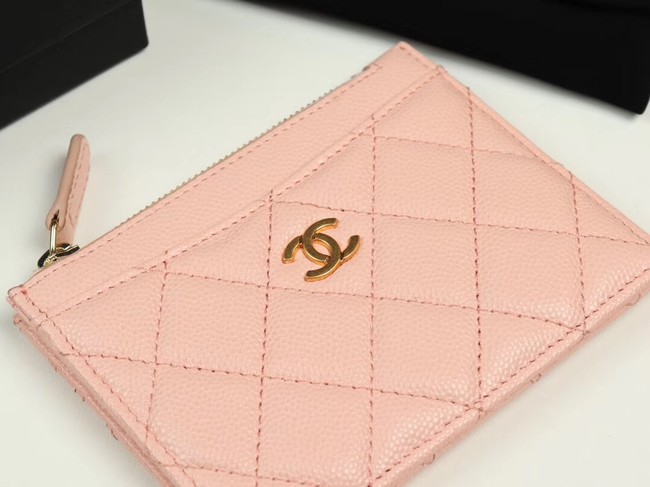 Chanel classic card holder Grained Calfskin & Gold-Tone Metal A84105 pink