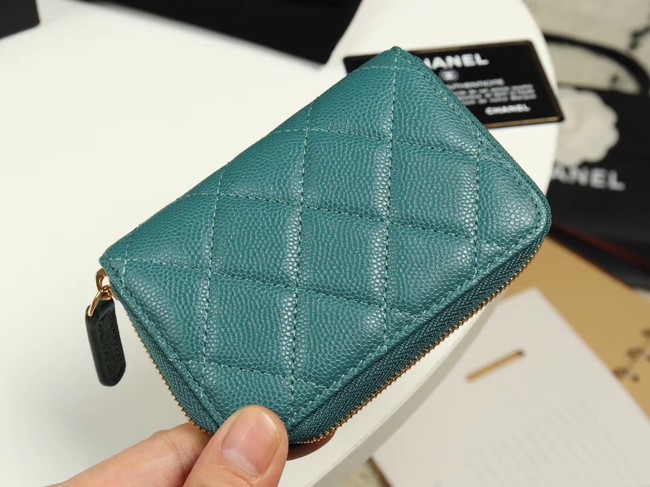 Chanel classic card holder Grained Calfskin & Gold-Tone Metal A69271 green