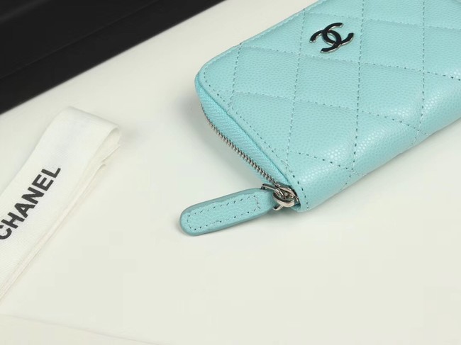 Chanel classic card holder Grained Calfskin & silver-Tone Metal A69271 sky Blue