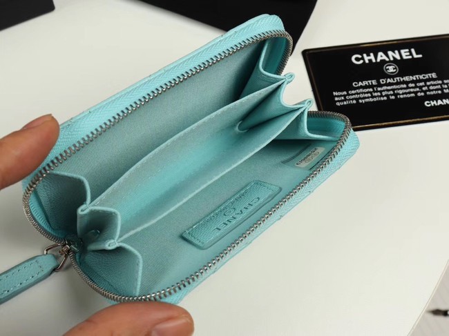 Chanel classic card holder Grained Calfskin & silver-Tone Metal A69271 sky Blue