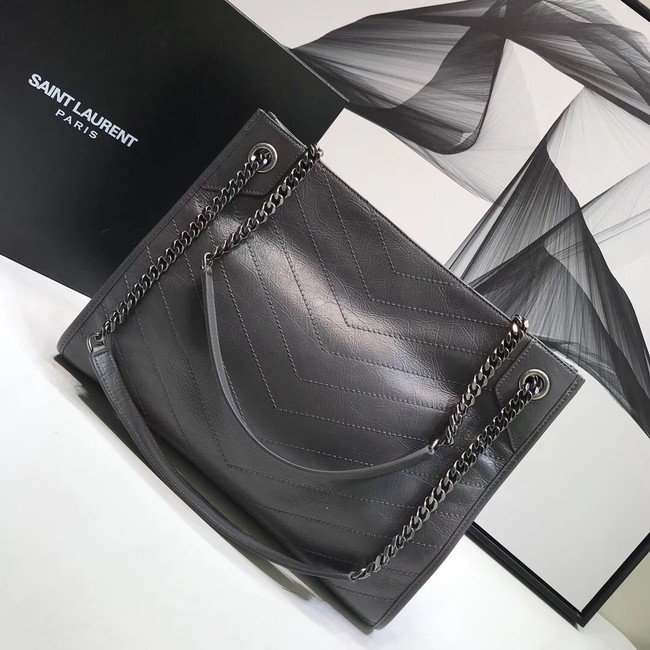 SAINT LAURENT NIKI MEDIUM SHOPPING BAG IN CRINKLED VINTAGE LEATHER 5814 grey