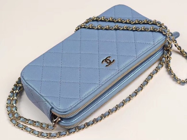 Chanel Calfskin & Gold-Tone Metal A82527 sky blue