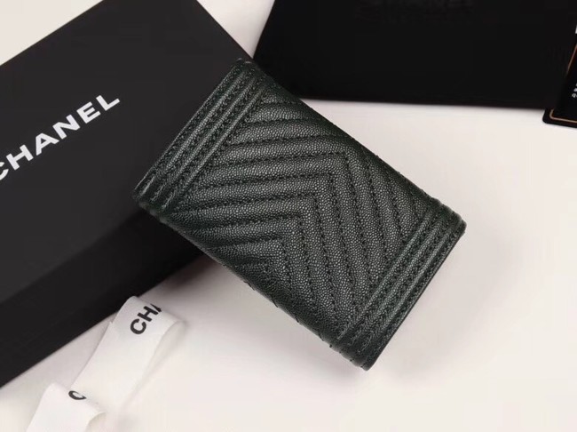 Chanel Calfskin Leather Card packet & Gold-Tone Metal A80603 black