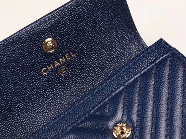 Chanel Calfskin Leather Card packet & Gold-Tone Metal A80603 dark blue