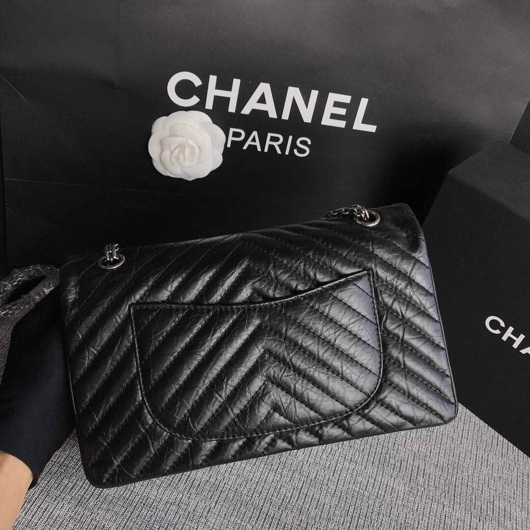 Chanel Flap Original Cowhide Leather 30225 black Silver chain