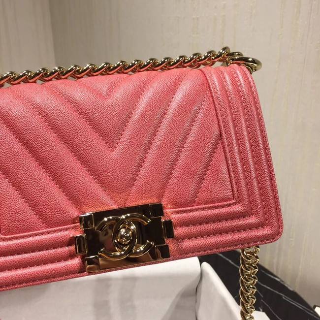 Chanel Le Boy Flap Shoulder Bag Original Leather Pink V67085 Gold