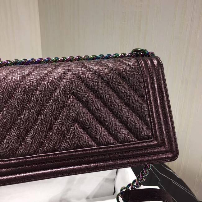 Chanel Le Boy Flap Shoulder Bag Original Leather Purple A67086 Gold