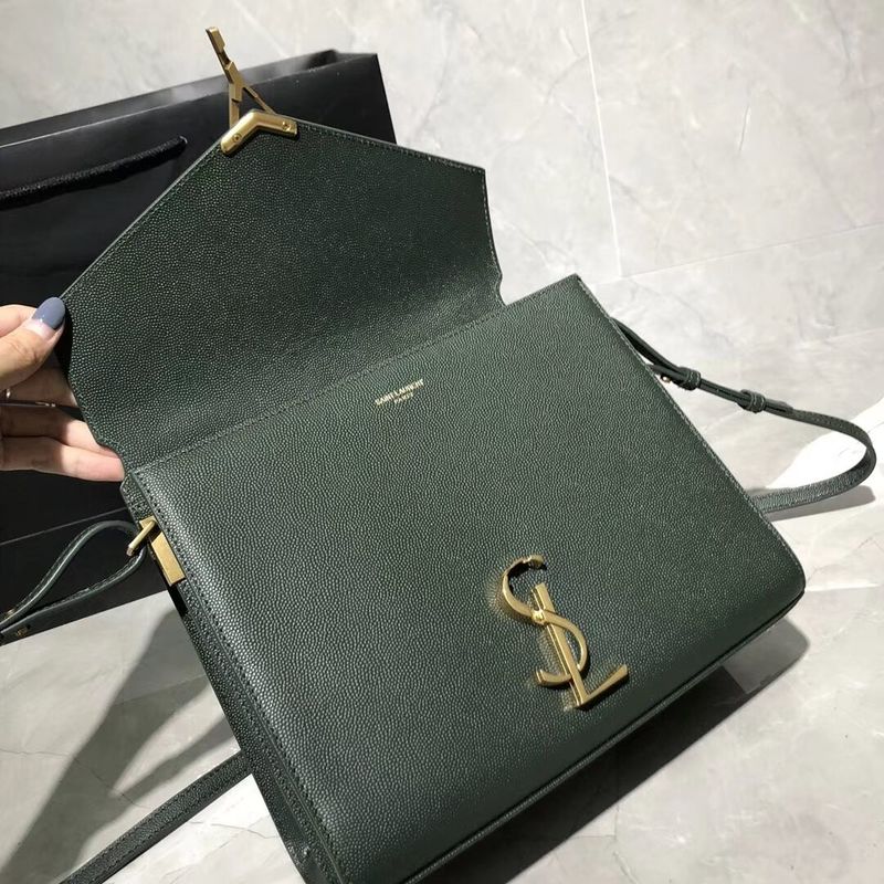 Yves Saint Laurent CASSANDRA TOP HANDLE MEDIUM BAG IN GRAIN DE POUDRE EMBOSSED LEATHER Y578000 Green