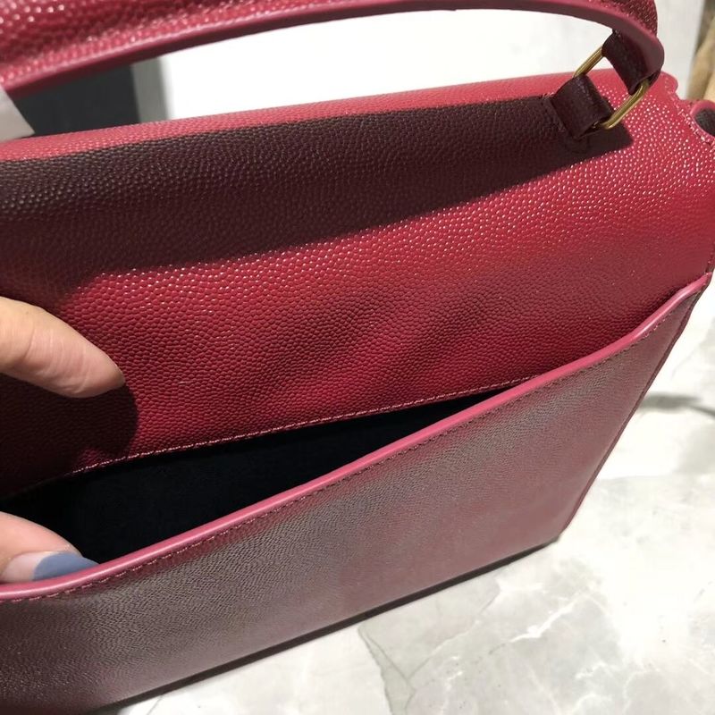 Yves Saint Laurent CASSANDRA TOP HANDLE MEDIUM BAG IN GRAIN DE POUDRE EMBOSSED LEATHER Y578000 Red