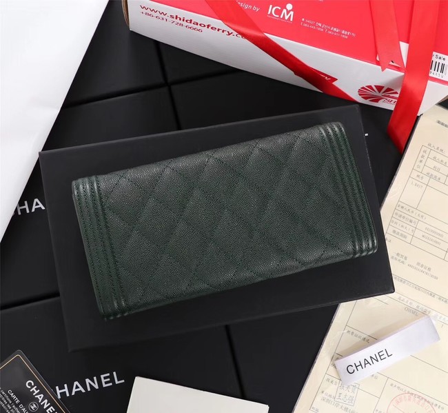 Chanel Calfskin Leather & Gold-Tone Metal A80286 Blackish green