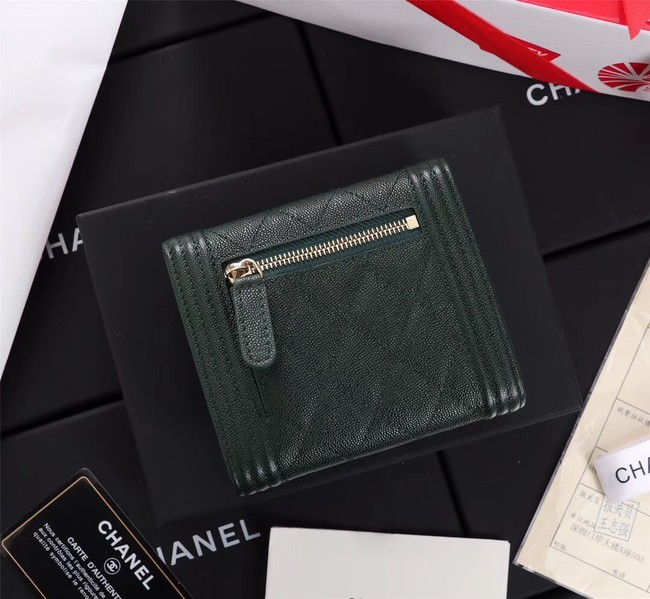 Chanel Calfskin Leather & Gold-Tone Metal A80734 Blackish green