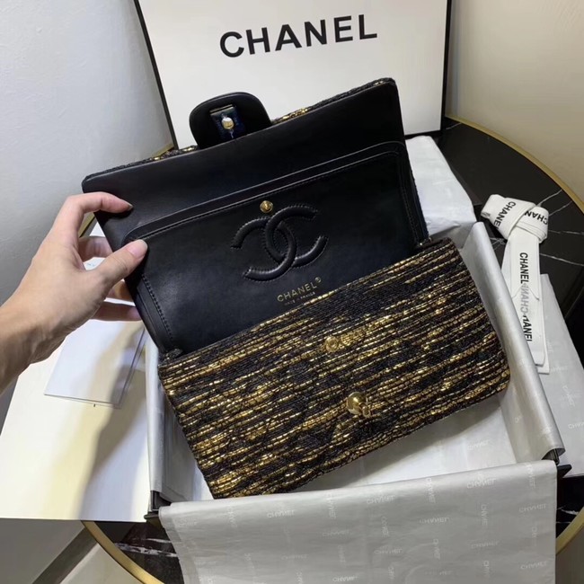 CHANEL Tweed Calfskin -Tone & Gold-Tone Metal 1112 black