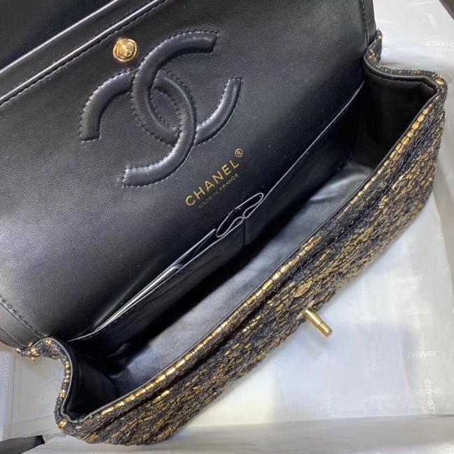 CHANEL Tweed Calfskin -Tone & Gold-Tone Metal 1112 black