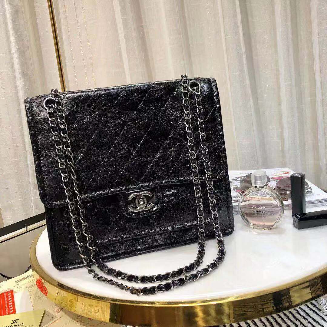 Chanel Original Leather Black Bag C5569 Siver