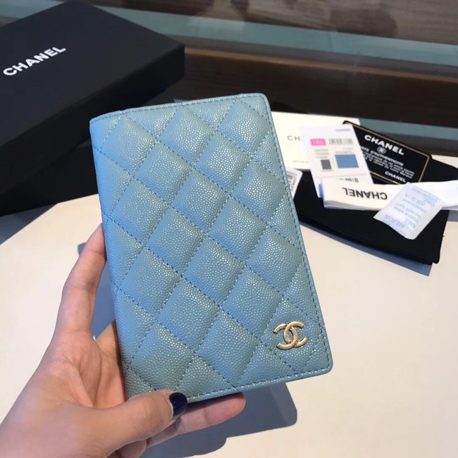 Chanel Calfskin Leather & Gold-Tone Metal Wallet A80385 Light Sky Blue