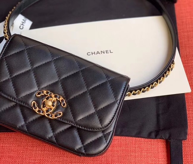 Chanel Original Sheepskin Leather Belt Bag Black 33866 Gold