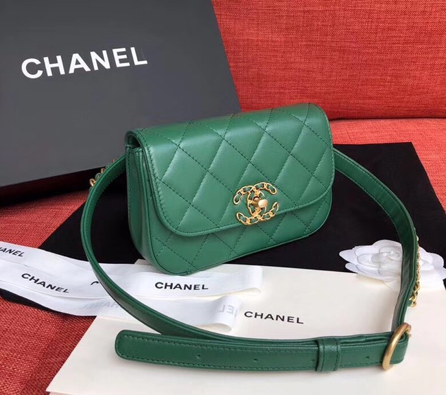 Chanel Original Sheepskin Leather Belt Bag Green 33866 Gold