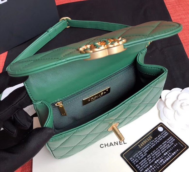 Chanel Original Sheepskin Leather Belt Bag Green 33866 Gold