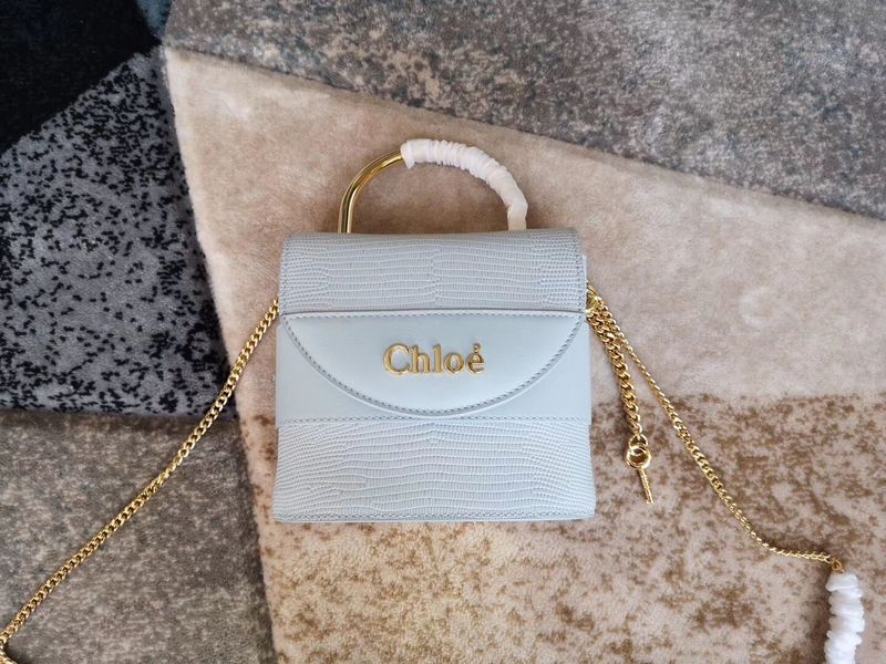 Chloe Small Aby Lock Chain Bag in Embossed Lizard Effect on Calfskin & Goatskin 3S035 Light Blue