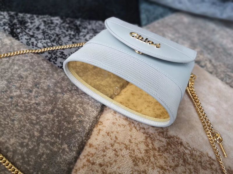 Chloe Small Aby Lock Chain Bag in Embossed Lizard Effect on Calfskin & Goatskin 3S035 Light Blue