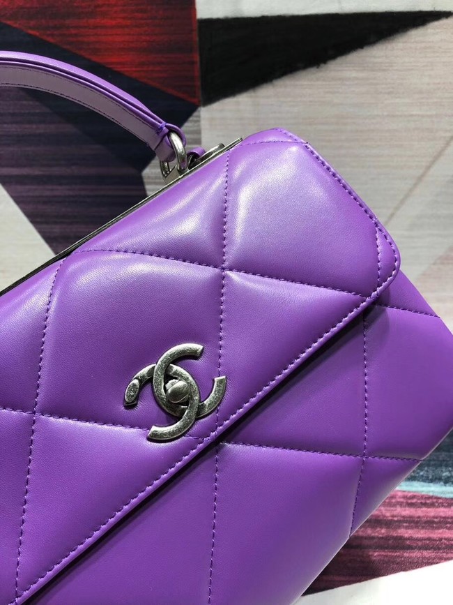 Chanel CC original lambskin top handle flap bag A92236 purple&silver-Tone Metal