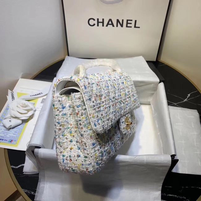 CHANEL Tweed Calfskin -Tone & Gold-Tone Metal 1112 white