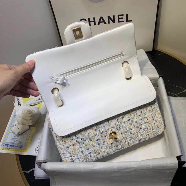 CHANEL Tweed Calfskin -Tone & Gold-Tone Metal 1112 white