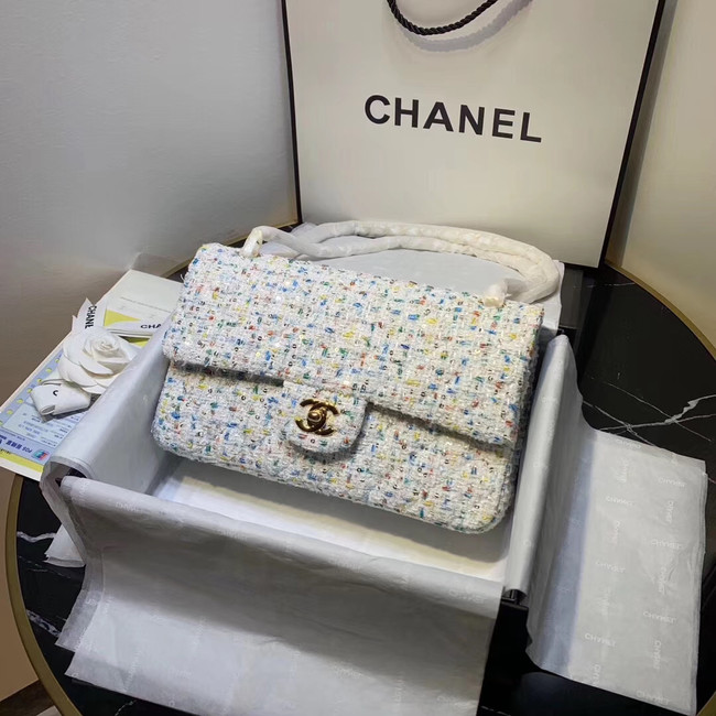 CHANEL Tweed Calfskin -Tone & Gold-Tone Metal 1112 white