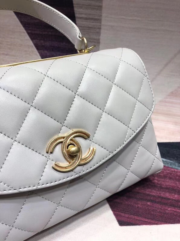 Chanel flap bag with top handle Lambskin & Gold-Tone Metal AS1174 white  