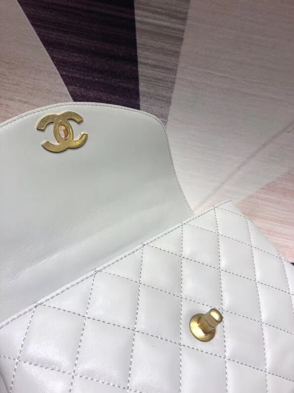 Chanel flap bag with top handle Lambskin & Gold-Tone Metal AS1174 white  