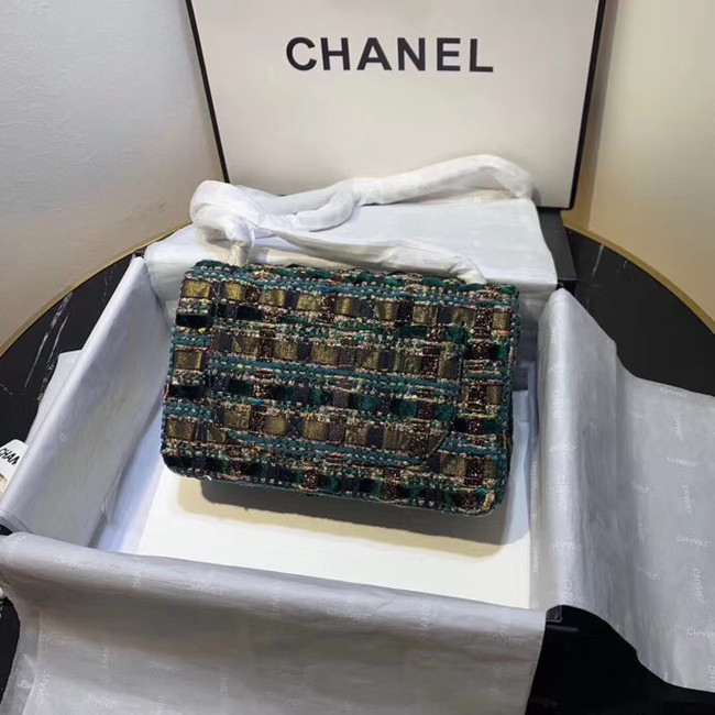 CHANEL Tweed Calfskin -Tone & Gold-Tone Metal AS1116 green