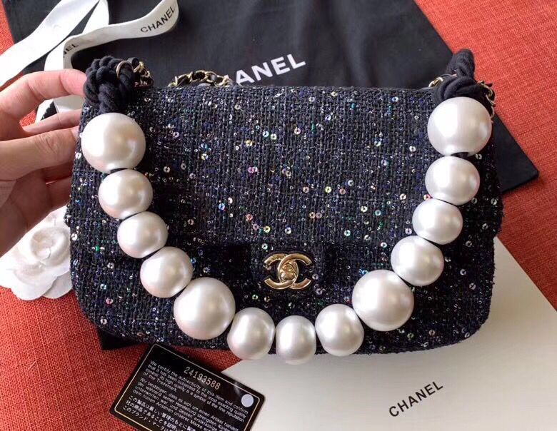 Chanel Original Pearl Shoulder Strap Bag A1112 Black