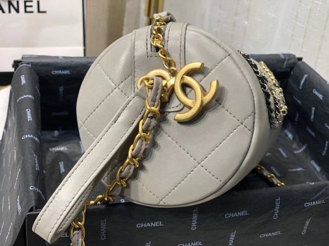 Chanel Original Soft Leather Chain Bag & Gold-Tone Metal AS1531 grey