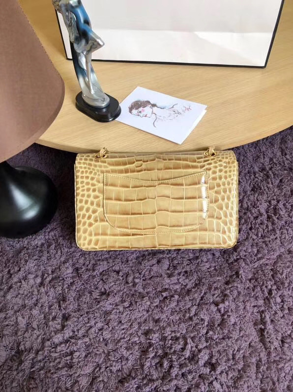 Chanel Classic Flap Bag Original Alligator & Gold-Tone Metal A01112 apricot