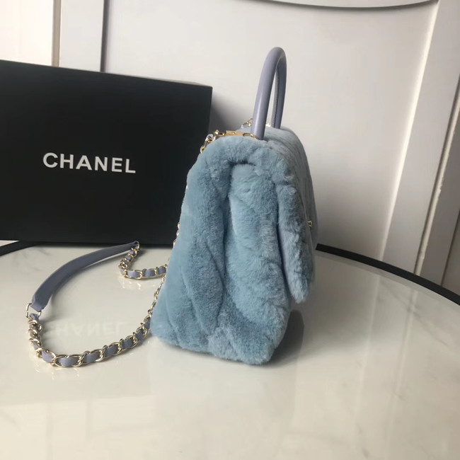 Chanel flap bag with top handle A92991 light blue