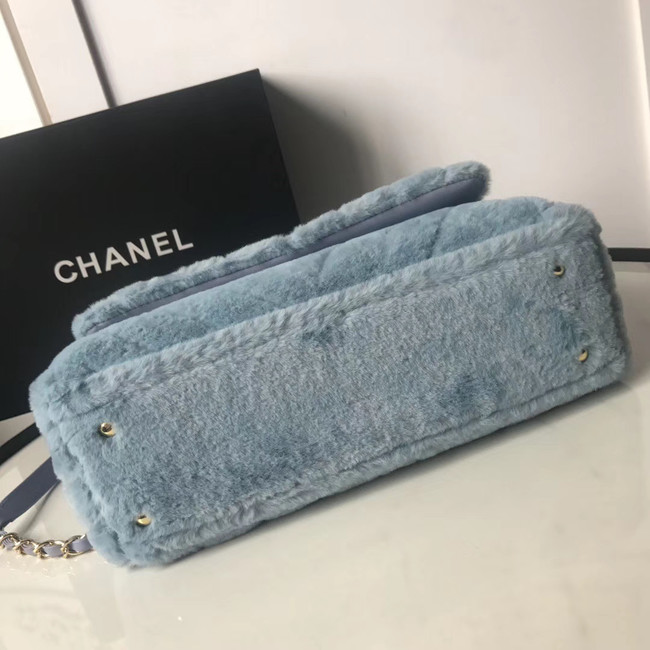 Chanel flap bag with top handle A92991 light blue