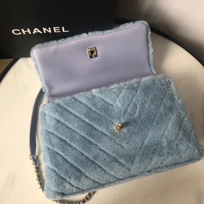 Chanel flap bag with top handle A92991 light blue