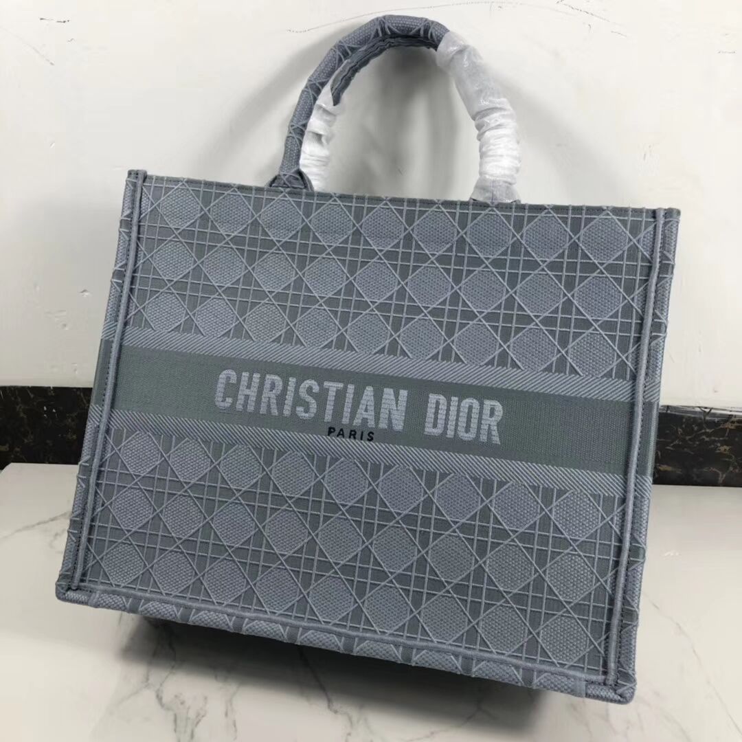 DIOR BOOK TOTE BAG IN EMBROIDERED CANVAS C1286 grey blue