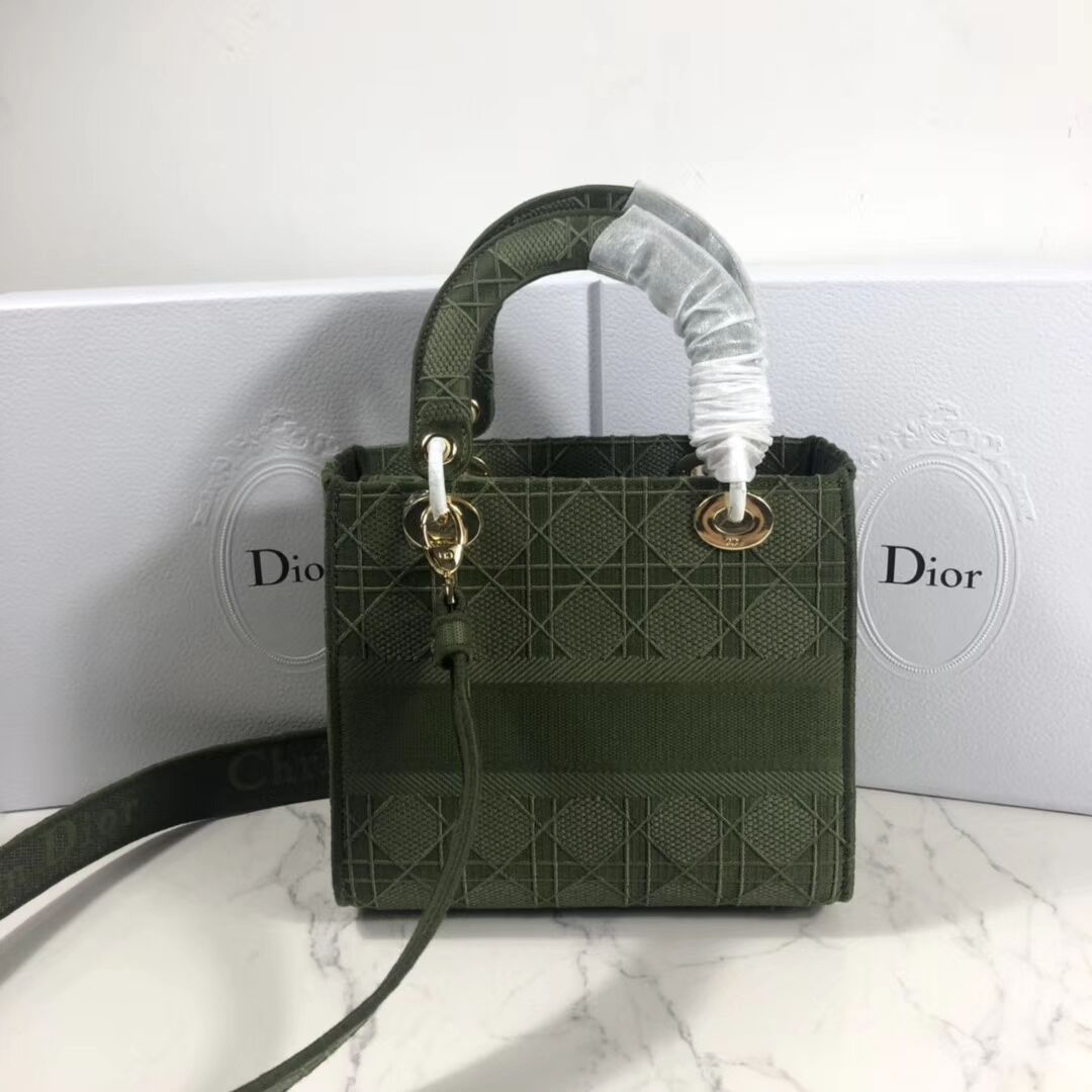 LADY DIOR TOTE BAG IN EMBROIDERED CANVAS C4532 Blackish green  