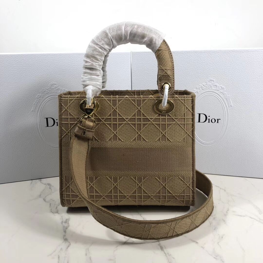 LADY DIOR TOTE BAG IN EMBROIDERED CANVAS C4532 apricot