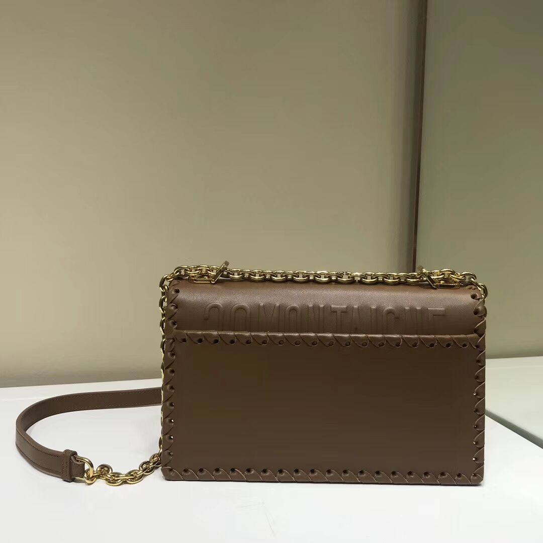 DIOR 30 MONTAIGNE THREADED EDGES CALFSKIN FLAP CHAIN BAG M9220 brown