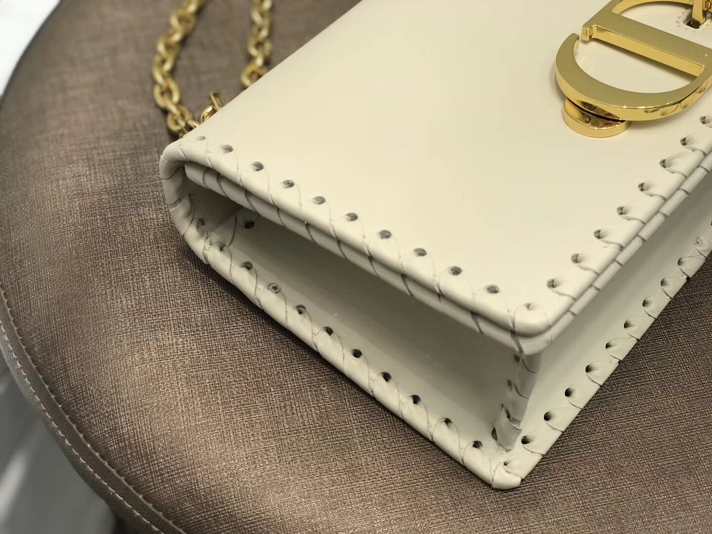 CHALK WHITE DIOR 30 MONTAIGNE THREADED EDGES CALFSKIN FLAP CHAIN BAG  M9220