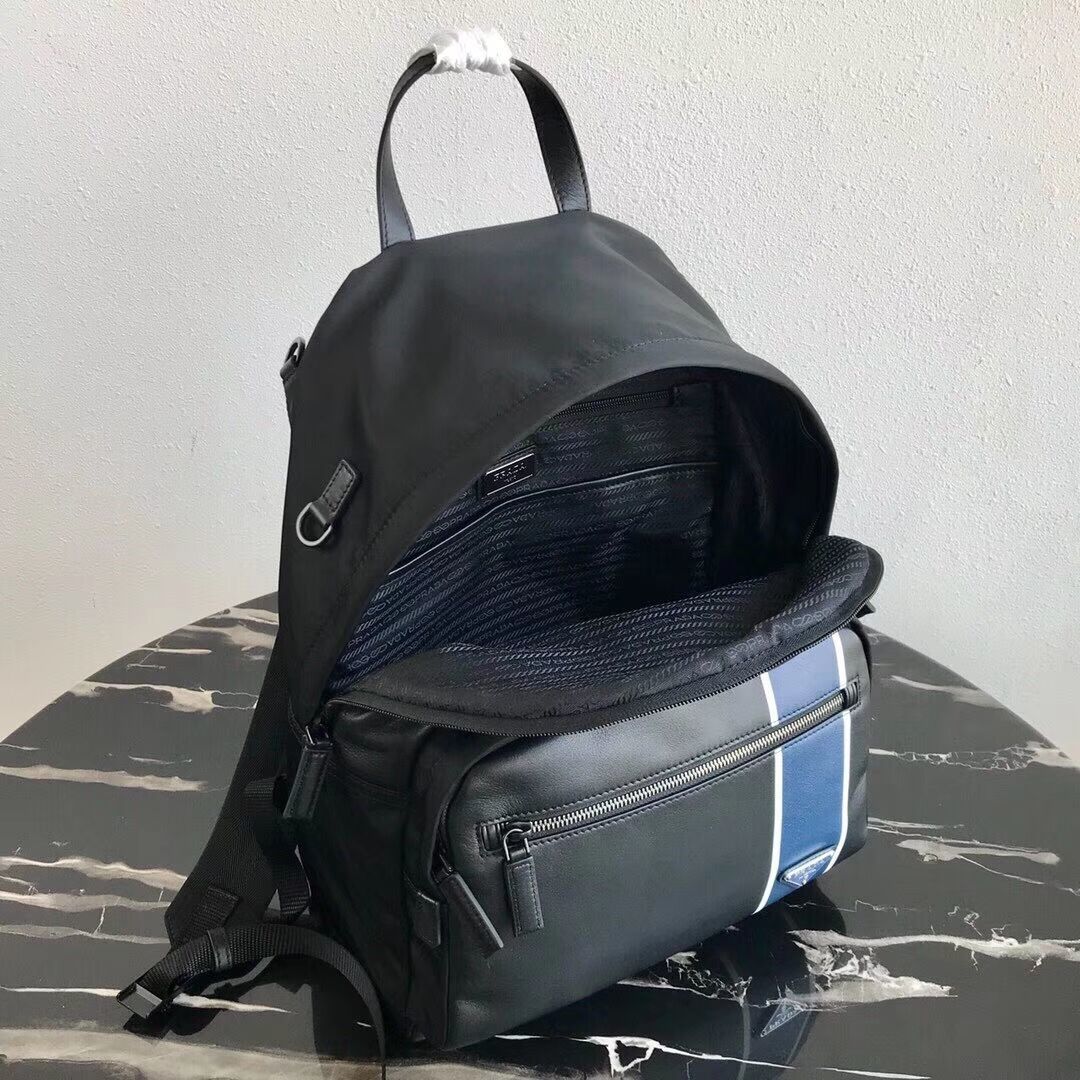 Prada Technical fabric and leather backpack 2VZ066 black&blue