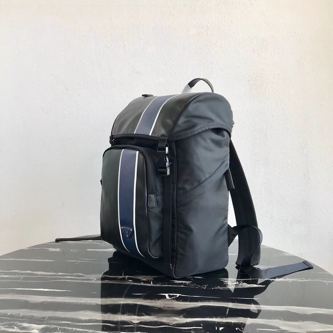 Prada Technical fabric and leather backpack 2VZ135 black&blue